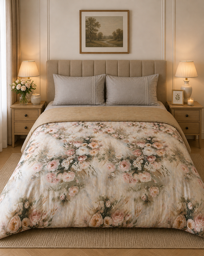 Lightweight Cooling Comforter with 3-Side Frill — Double Bed - Floral