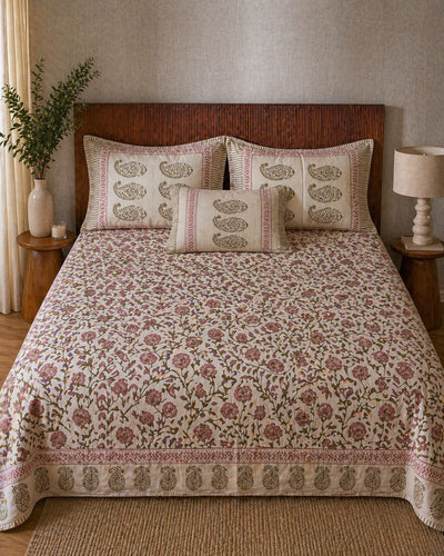 Blush Bloom Handblock Bedsheet Set
