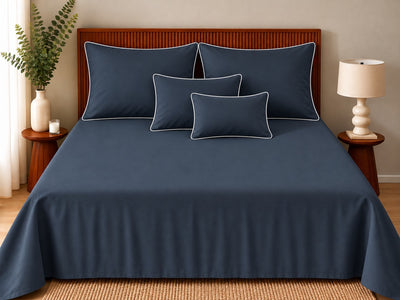 Opalia Homes Ultra-Soft Organic Bamboo Bedsheet Set – Classic Grey with Contrast Piped Edges