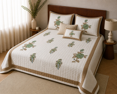 Waffle Cotton Bedsheet Set with Botanical Motif