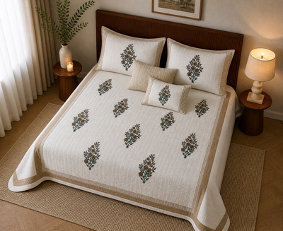 Waffle Cotton Bedsheet Set with Floral Motif
