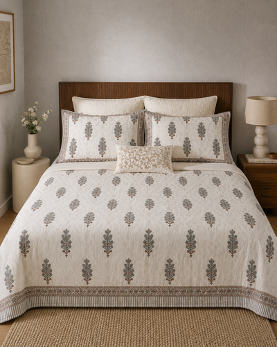 Premium Glace Cotton Bedsheet with Elegant Buta Motif (235 × 270 cm, 600 TC)
