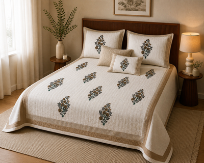 Waffle Cotton Bedsheet Set with Floral Motif
