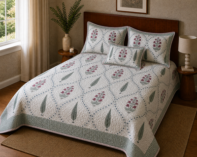 Mulmul Cotton Bedsheet & Bedcover Set – Floral Jaal