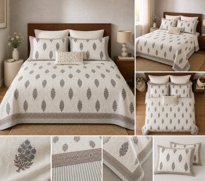 Premium Glace Cotton Bedsheet with Elegant Buta Motif (235 × 270 cm, 600 TC)