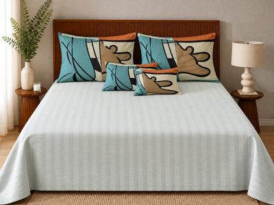 Opalia Homes Ultra-Luxury Pure Cotton Bedsheet Set – Satin Stripe & Modern Abstract Art