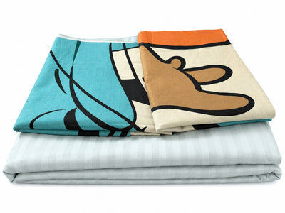 Opalia Homes Ultra-Luxury Pure Cotton Bedsheet Set – Satin Stripe & Modern Abstract Art