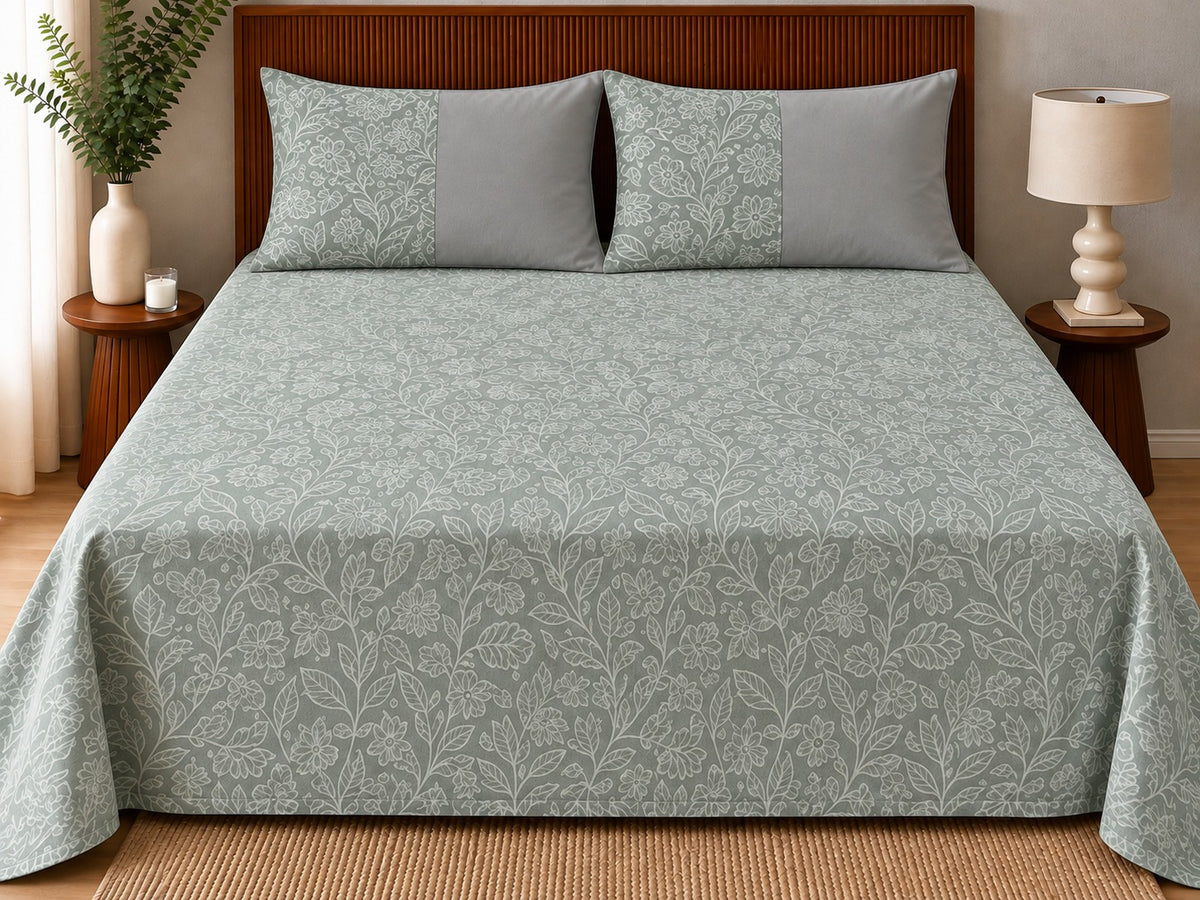 Opalia Homes Pure Cotton Sage Green Floral Bedsheet Set