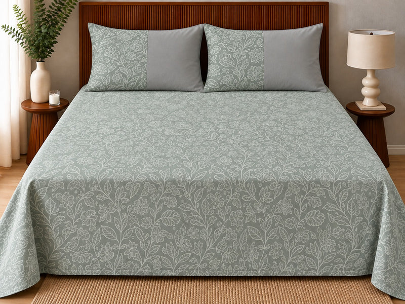 Opalia Homes Pure Cotton Sage Green Floral Bedsheet Set