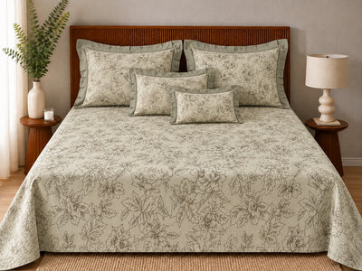 Opalia Homes Pure Cotton Rich Bedsheet Set – Vintage Floral & Pleated Ruffle Borders