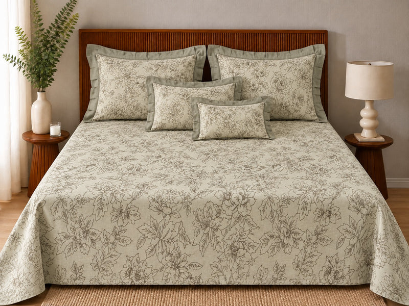 Opalia Homes Pure Cotton Rich Bedsheet Set – Vintage Floral & Pleated Ruffle Borders
