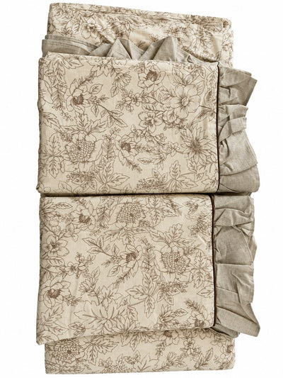 Opalia Homes Pure Cotton Rich Bedsheet Set – Vintage Floral & Pleated Ruffle Borders
