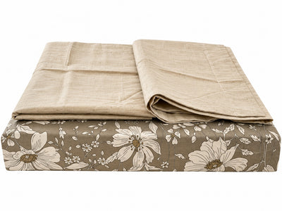 Opalia Homes Pure Cotton Mocha Floral Bedsheet Set – Textured Neutral Pillow Shams