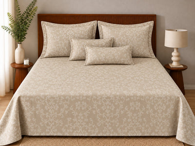 Opalia Homes Pure Cotton Damask & Scroll Bedsheet Set – Warm Beige