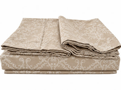 Opalia Homes Pure Cotton Damask & Scroll Bedsheet Set – Warm Beige