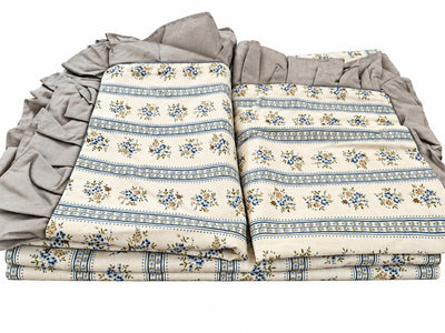 Opalia Homes Pure Cotton Stripe & Floral Bedsheet Set – Ruffle Border Design
