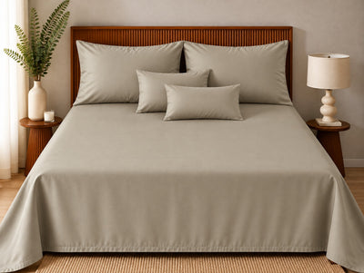 Opalia Homes Pure Cotton Solid Bedsheet Set – Stitched Border Threadwork