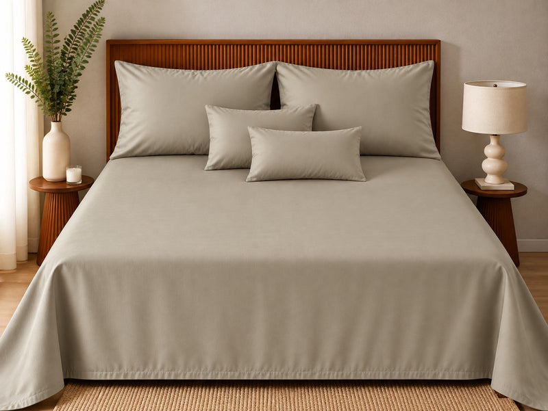 Opalia Homes Pure Cotton Solid Bedsheet Set – Stitched Border Threadwork