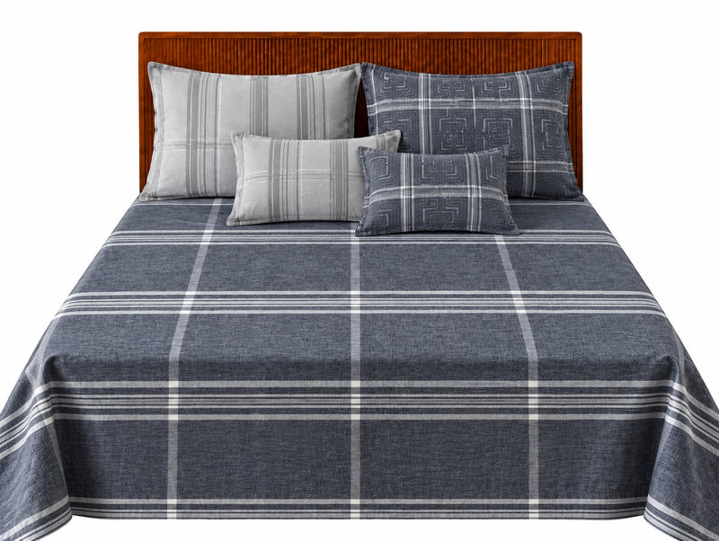 Opalia Homes Pure Cotton Plaid & Geometric Bedsheet Set – 4 Pillow Cover Set
