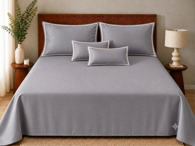 Opalia Homes Ultra-Soft Organic Bamboo Bedsheet Set – Classic Grey with Contrast Piped Edges