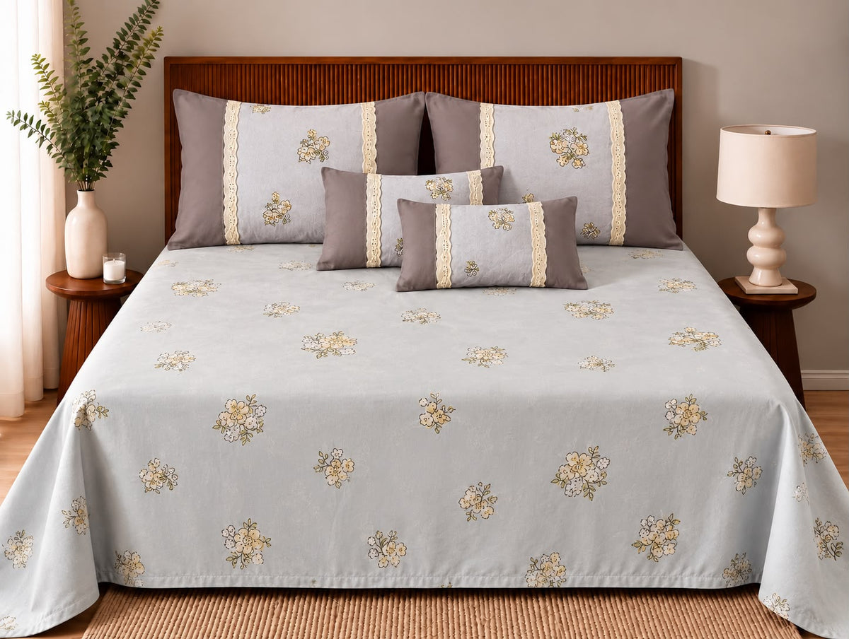Vintage Lace-Trimming Floral Bedding Set