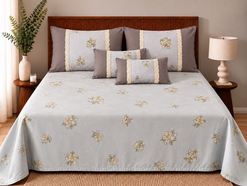 Vintage Lace-Trimming Floral Bedding Set