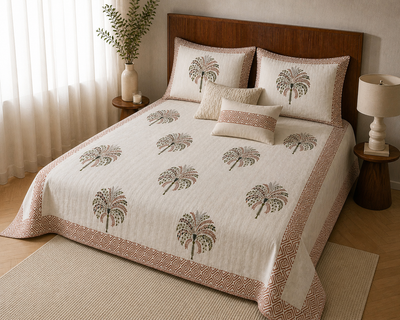 Palm Grove Handblock Printed Bedsheet Set