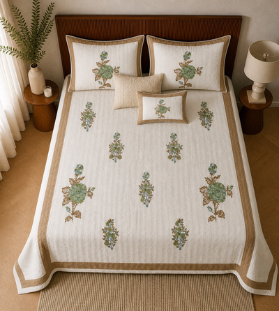 Waffle Cotton Bedsheet Set with Botanical Motif