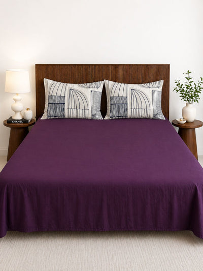 300 TC Pure Cotton Bedsheet – Solid Plum (108 × 108 Inches)