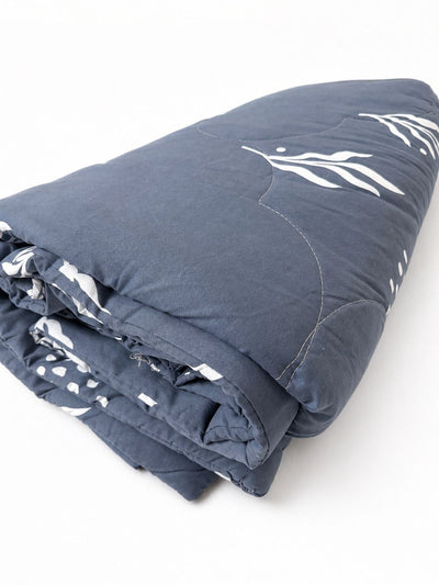Quilted Cotton Comforter – Indigo Blue with Botanical Motif (King Size)