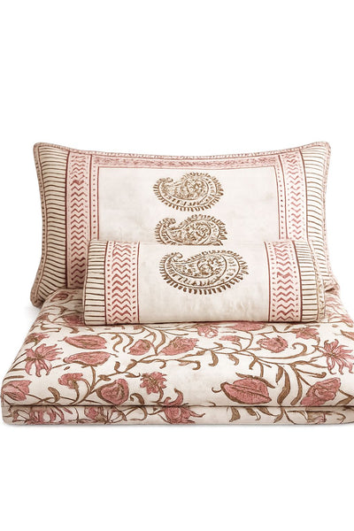 Blush Bloom Handblock Bedsheet Set