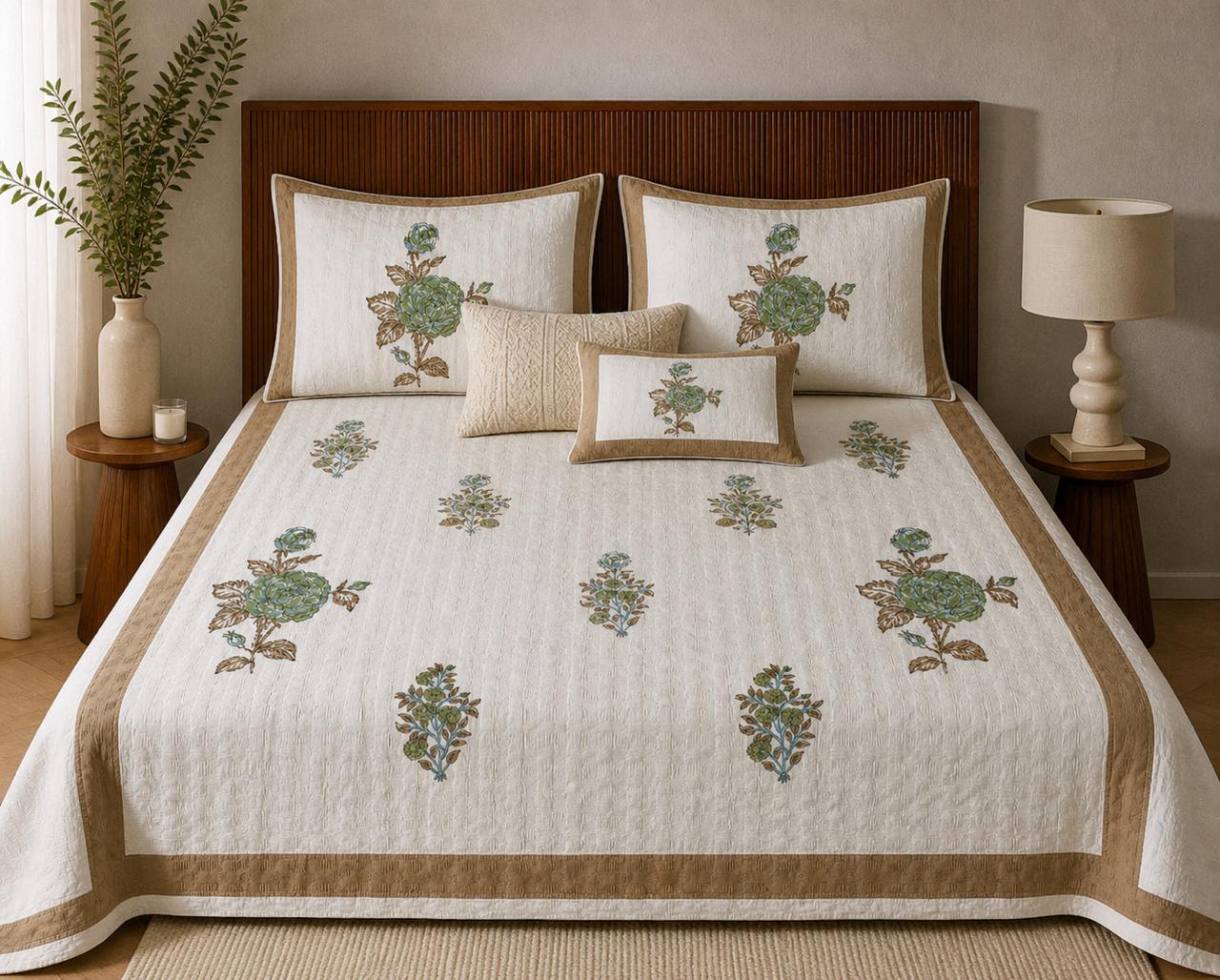 Waffle Cotton Bedsheet Set with Botanical Motif