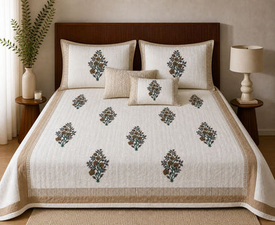 Waffle Cotton Bedsheet Set with Floral Motif