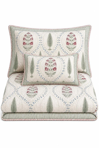 Mulmul Cotton Bedsheet & Bedcover Set – Floral Jaal