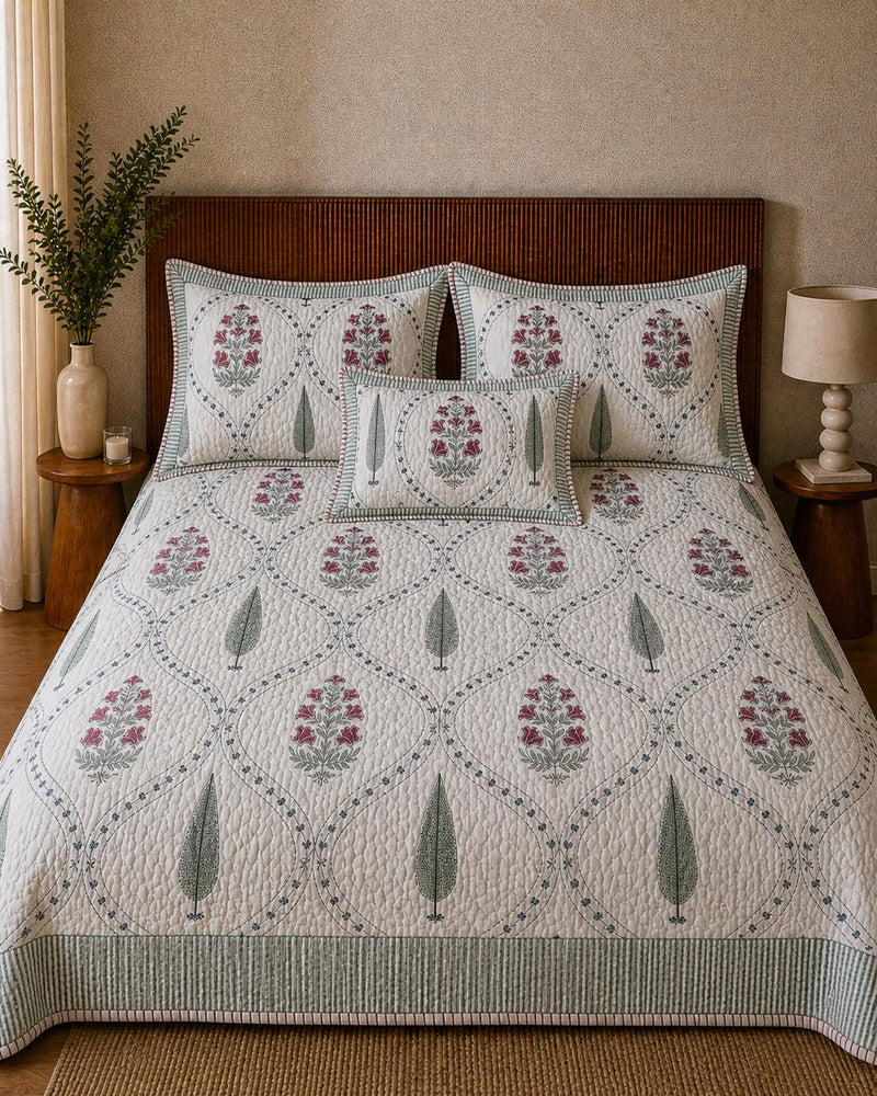 Mulmul Cotton Bedsheet & Bedcover Set – Floral Jaal