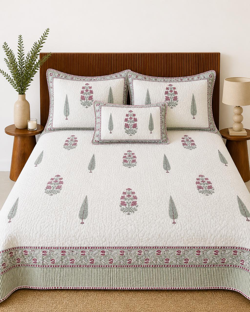Mulmul Cotton Bedsheet & Bedcover Set – Floral