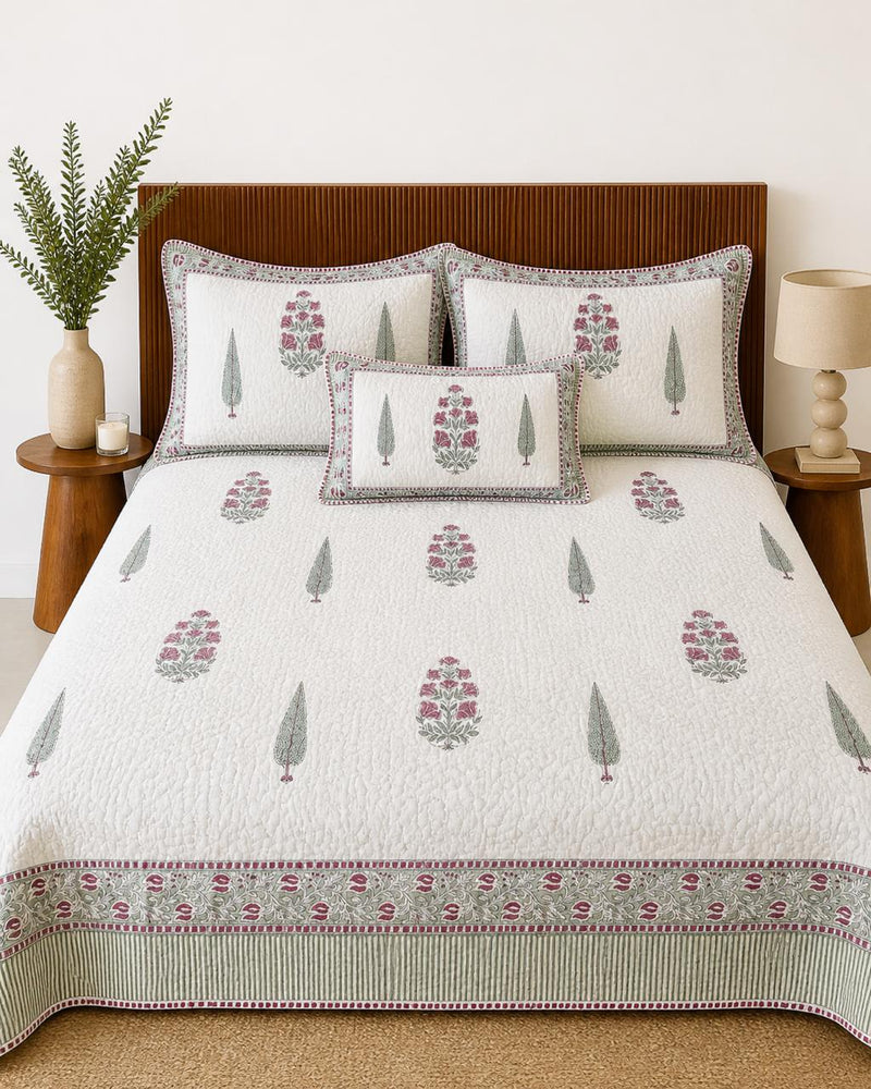 Mulmul Cotton Bedsheet & Bedcover Set – Floral
