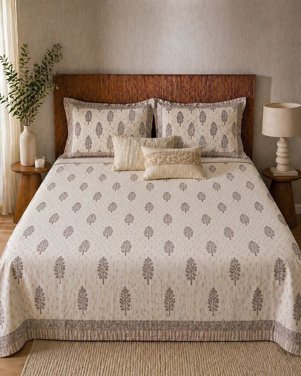 Premium Glace Cotton Bedsheet with Elegant Buta Motif (235 × 270 cm, 600 TC)