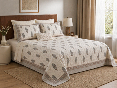 Premium Glace Cotton Bedsheet with Elegant Buta Motif (235 × 270 cm, 600 TC)