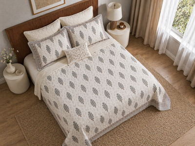 Premium Glace Cotton Bedsheet with Elegant Buta Motif (235 × 270 cm, 600 TC)